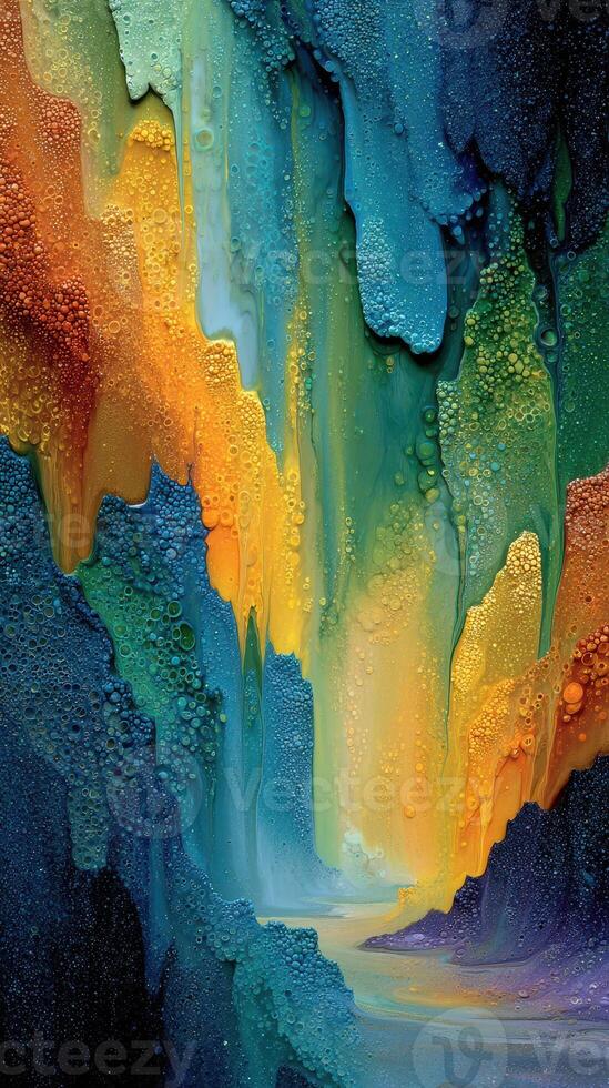 Vibrant abstract artwork featuring cascading colors and textures inspired by natural landscapes photo