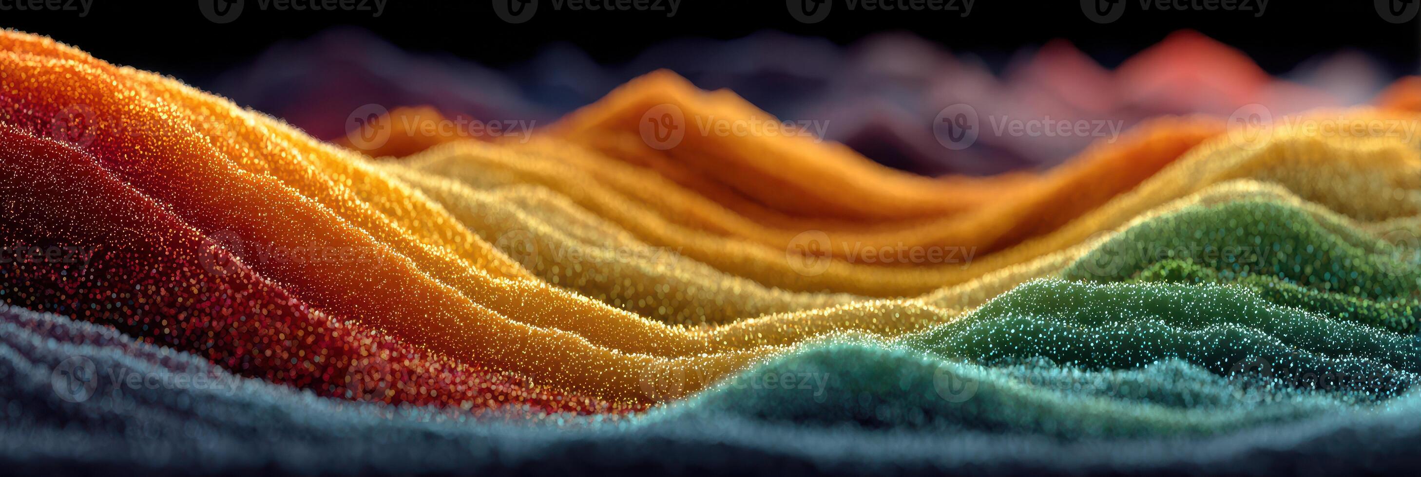 Colorful wave patterns created with vibrant particles in a digital art composition inspired by nature's beauty photo