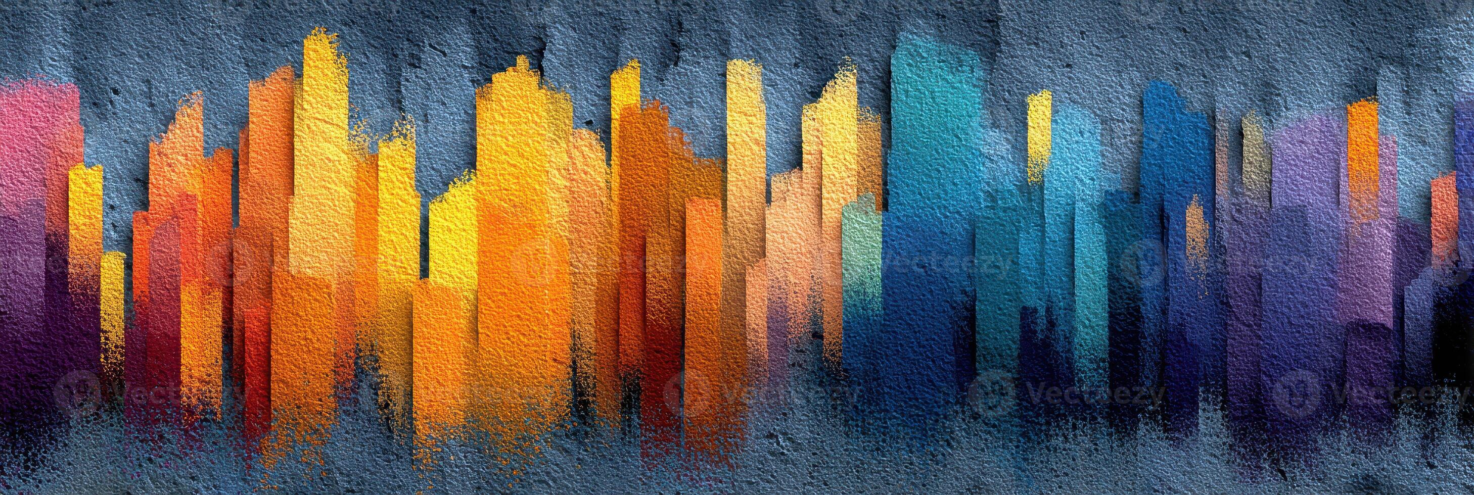 Vibrant abstract city skyline painted in warm and cool colors showcasing artistic expression in a modern urban setting photo