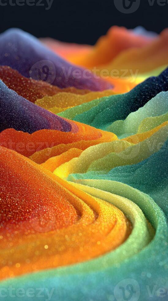 Colorful abstract landscape with flowing patterns in vibrant hues reminiscent of a sunset photo