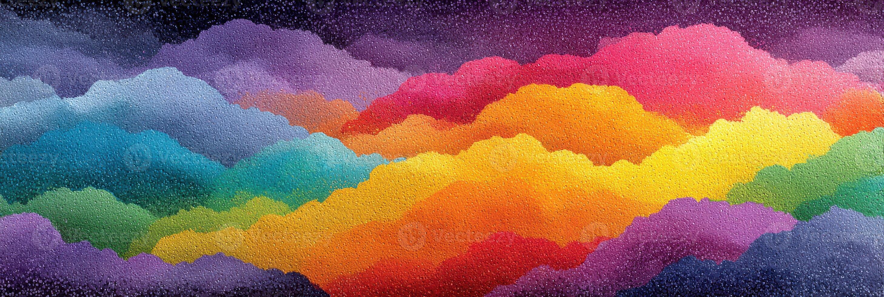 Vibrant abstract landscape featuring colorful layered hues of orange, purple, and blue in a bold artistic display created indoors during daylight photo