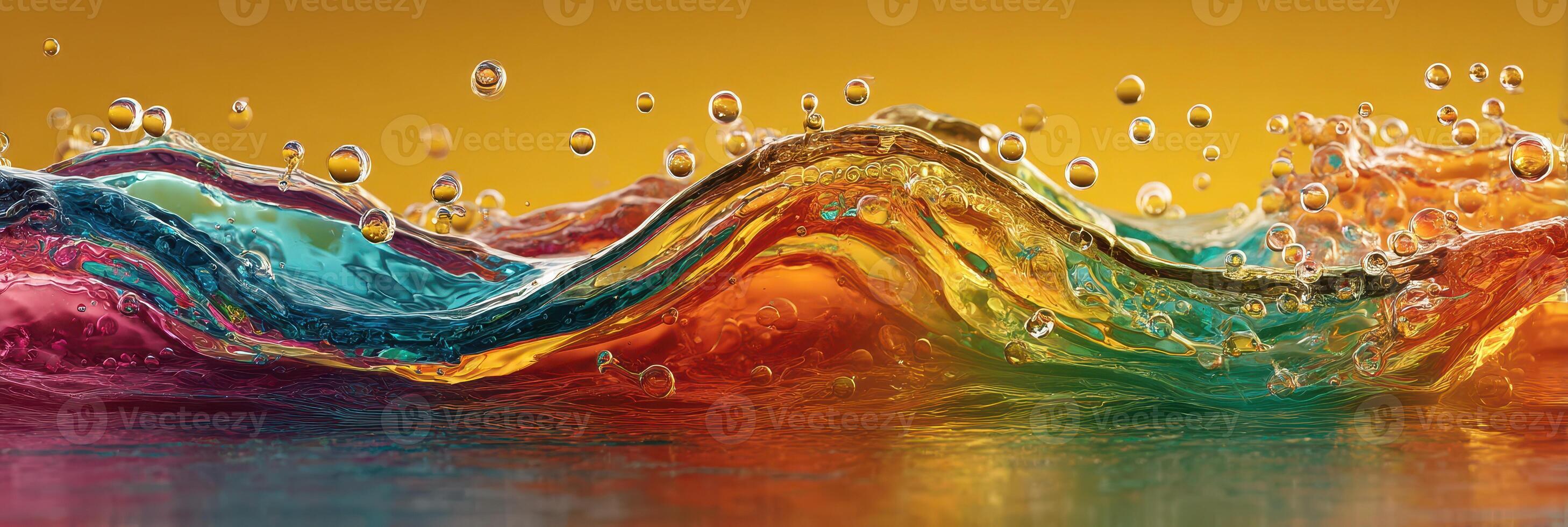 Colorful water waves illuminated by warm light create a vibrant, dynamic display capturing movement in an artistic way photo