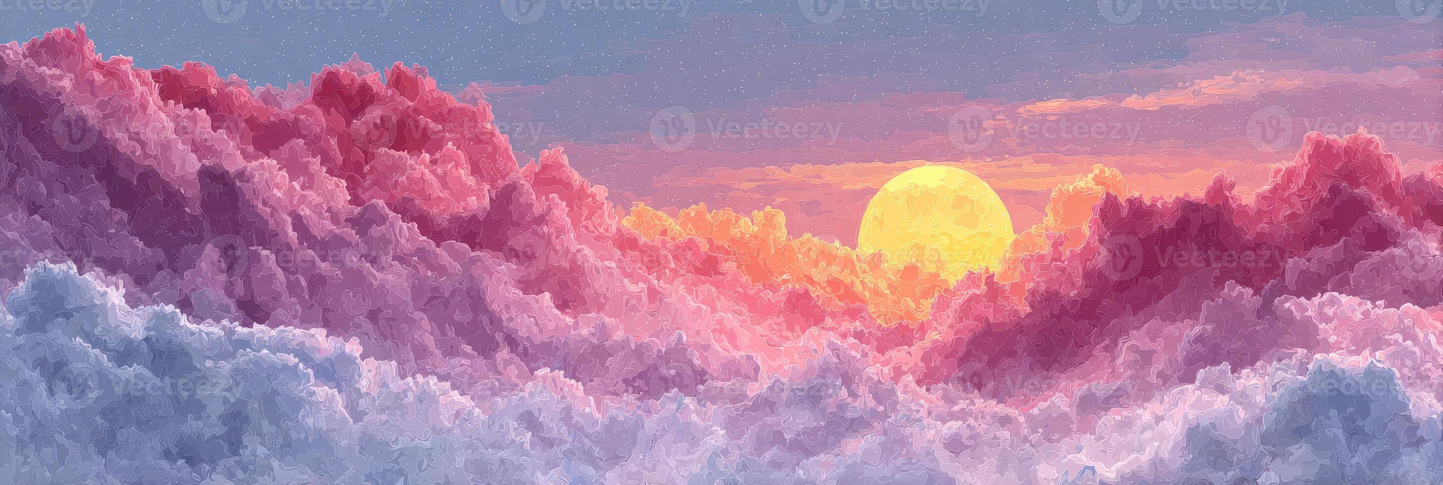 Colorful sunset over fluffy clouds creates a serene landscape at dusk with hues of pink and orange in the sky photo