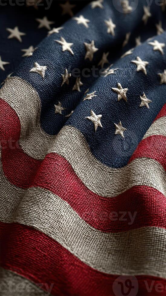 American flag displayed with vibrant colors and textures, showcasing its rich history and symbolism photo