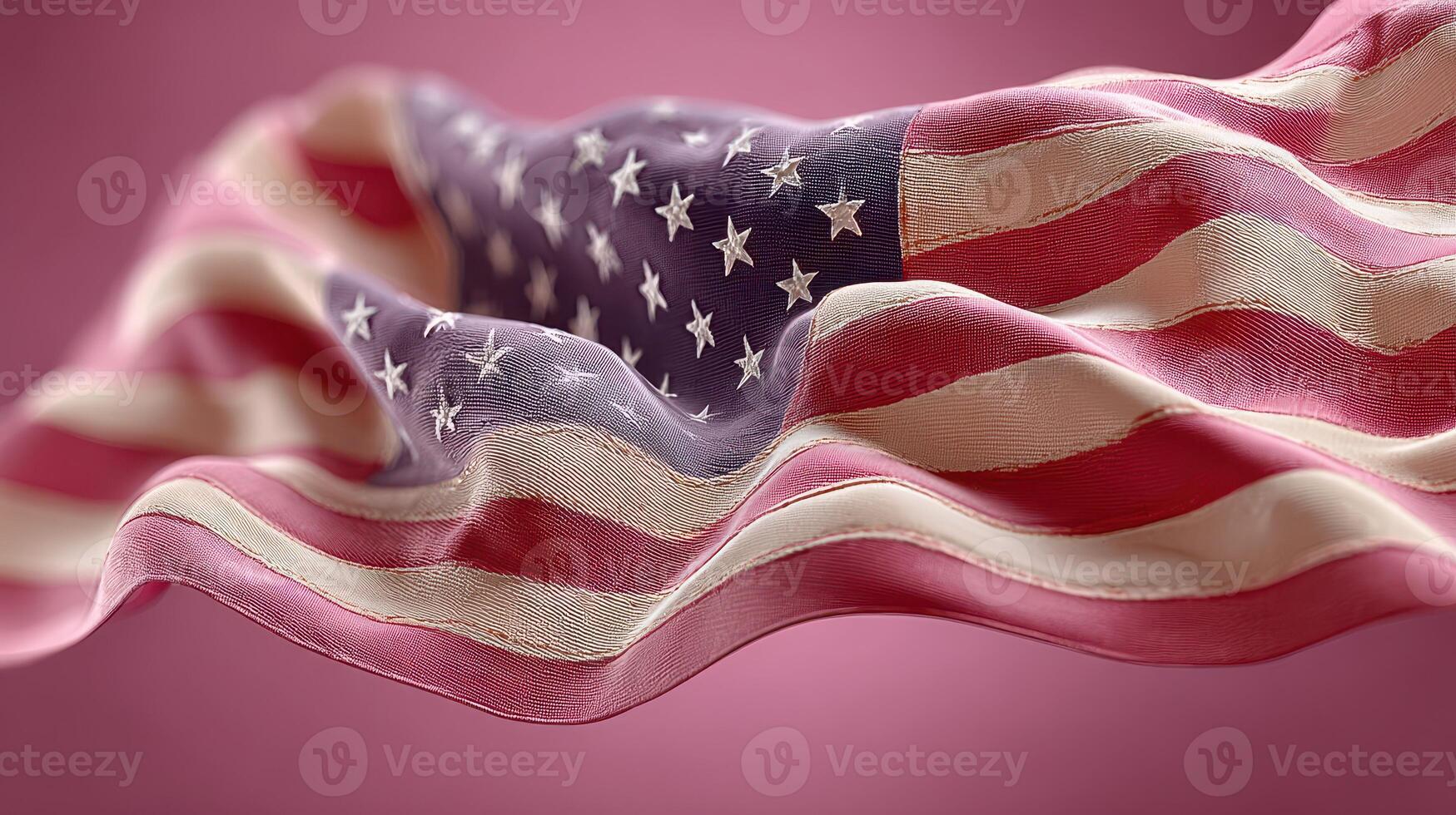 American flag waving gracefully against a soft purple backdrop, symbolizing patriotism and national pride photo
