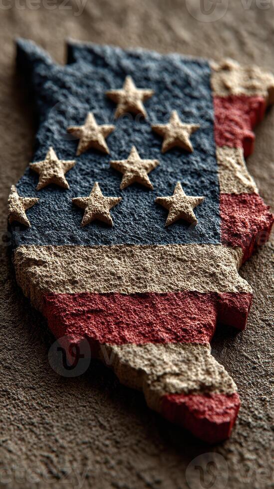 Detailed textured representation of the state of Illinois featuring an American flag design with stars and stripes photo