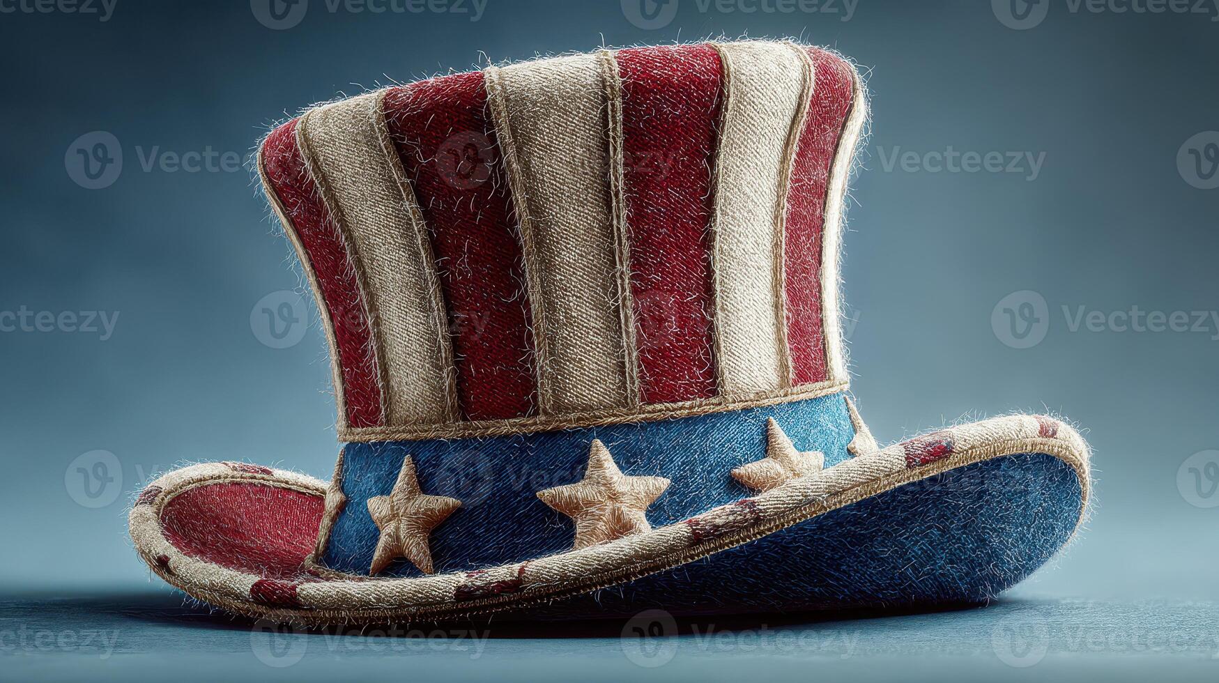 Unique felt top hat with red, white, and blue colors featuring stars for patriotic celebrations and events photo