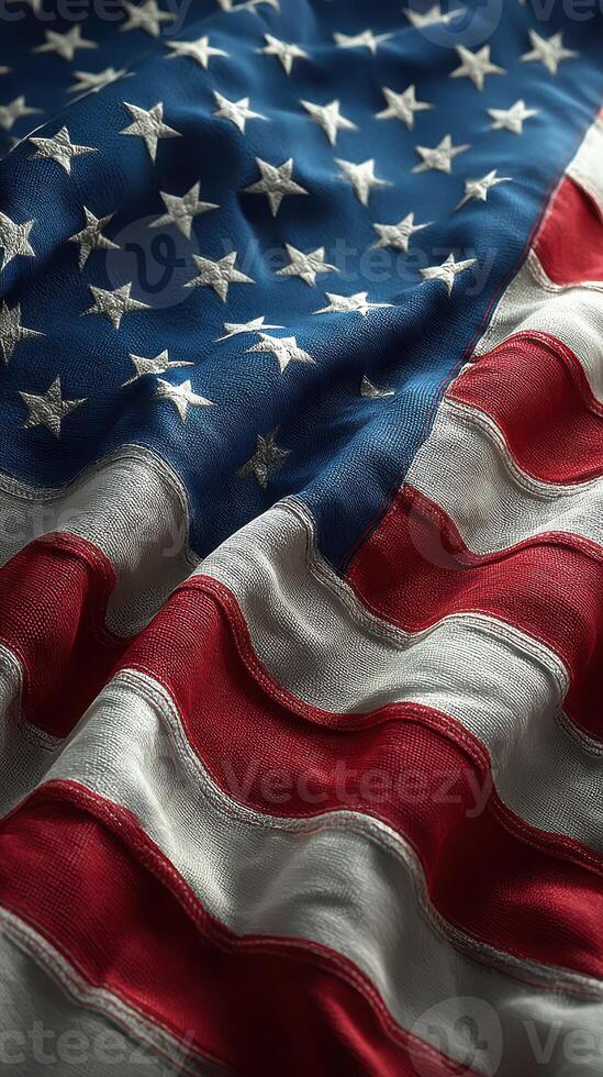 American flag draped on a surface showcasing fabric texture and vivid colors during daylight hours photo
