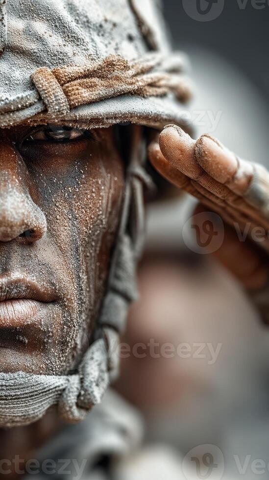 Soldier saluting with respect during a military ceremony in a solemn outdoor setting photo