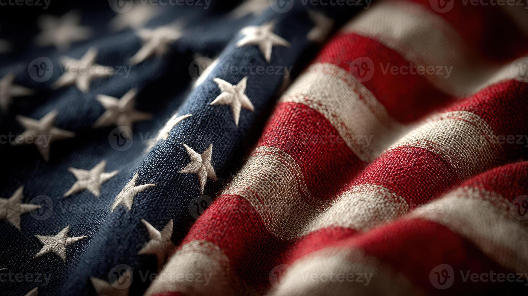 American flag fabric with detailed texture folds displayed in soft light during a calm afternoon photo