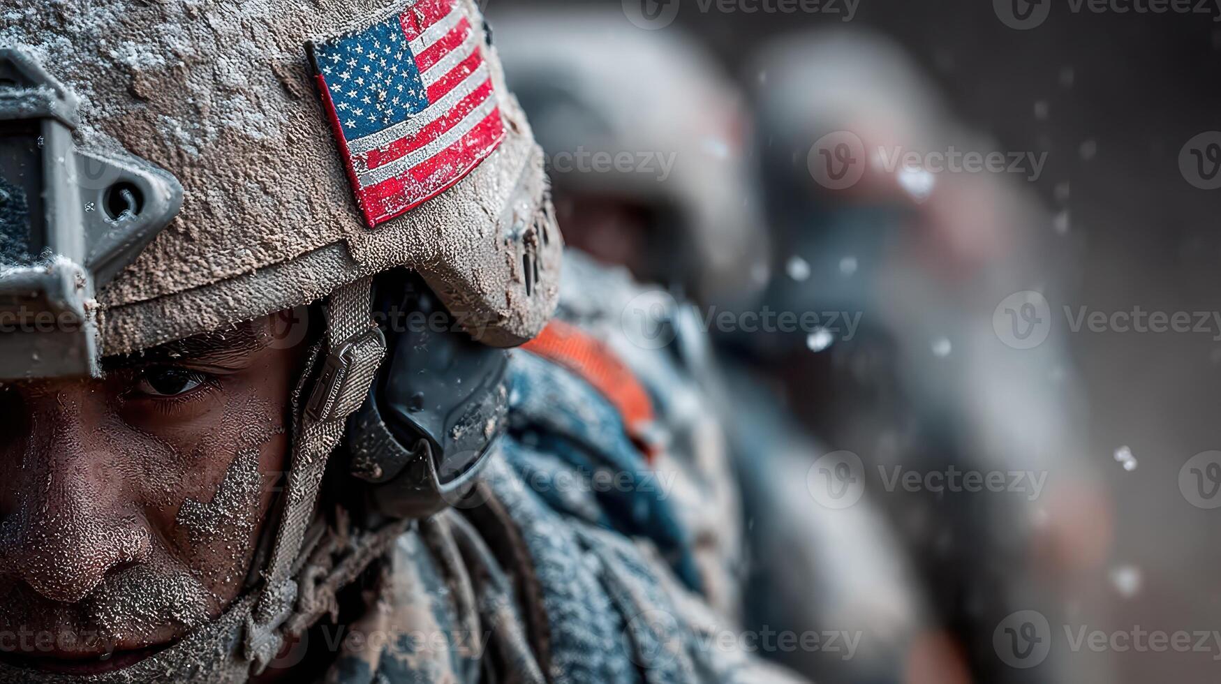 Soldiers in winter gear navigate through snowy terrain during a training exercise in a remote location photo