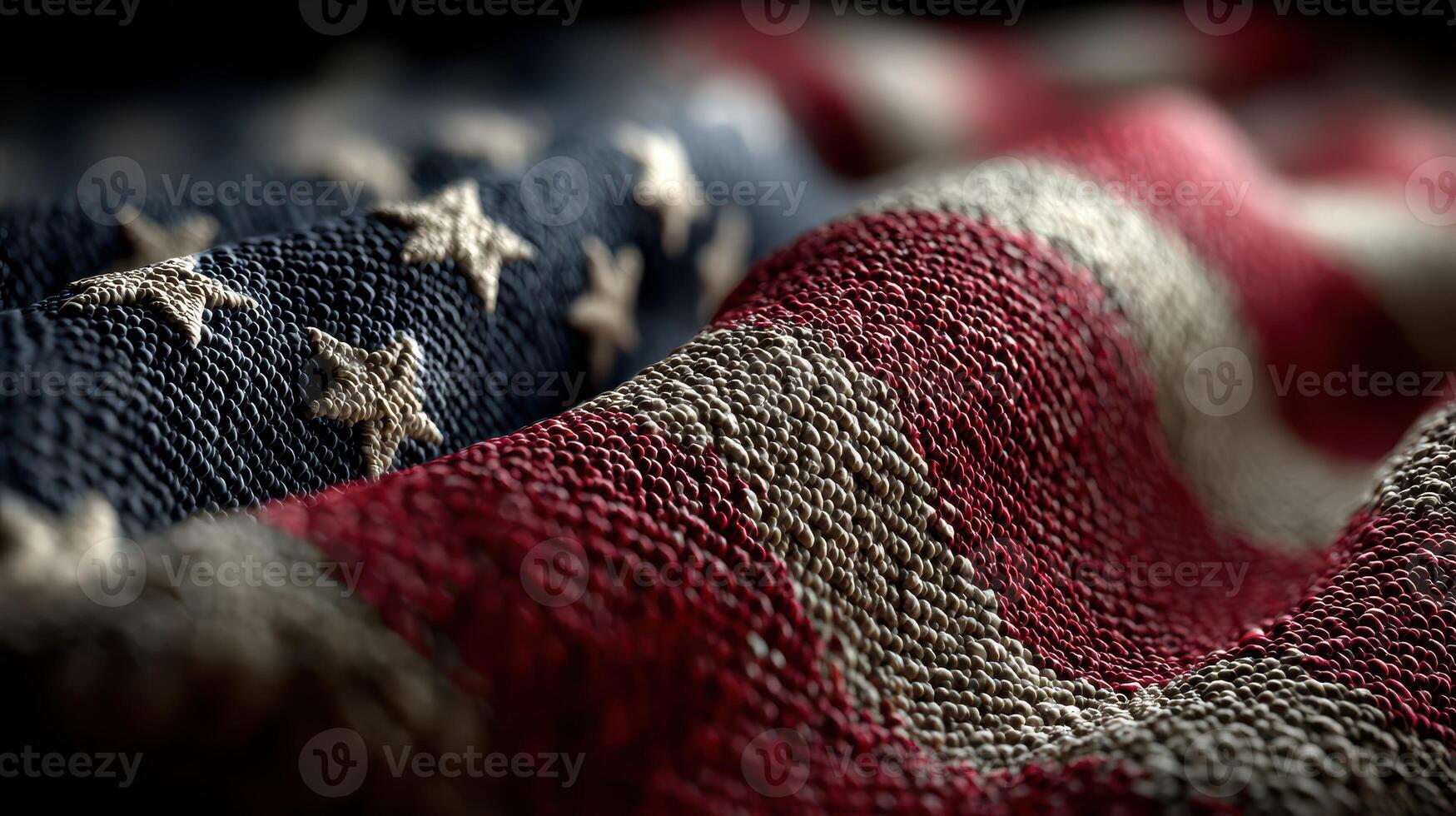 American flag fabric waves gracefully, showcasing intricate details of stars and stripes photo