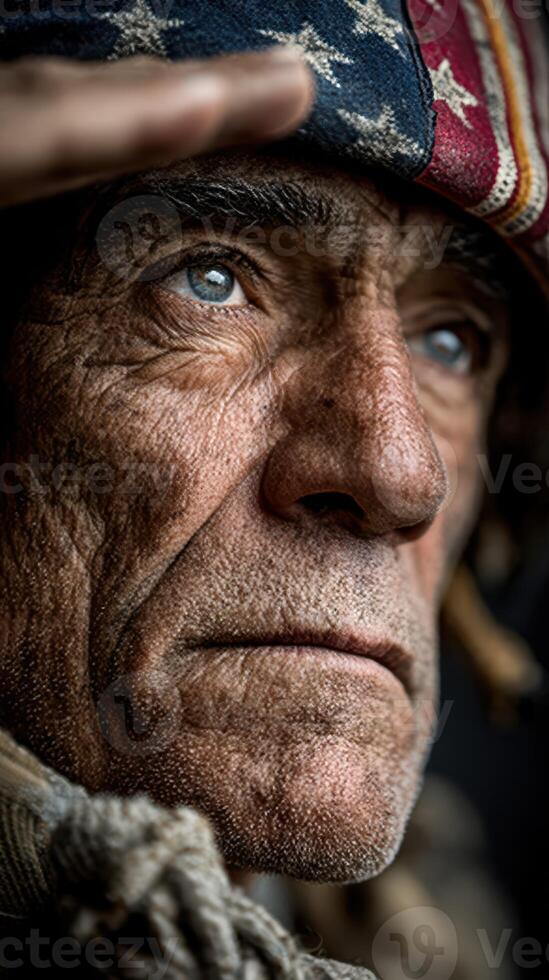 Portrait of a veteran displaying determination and resilience during a commemorative event in an outdoor setting photo