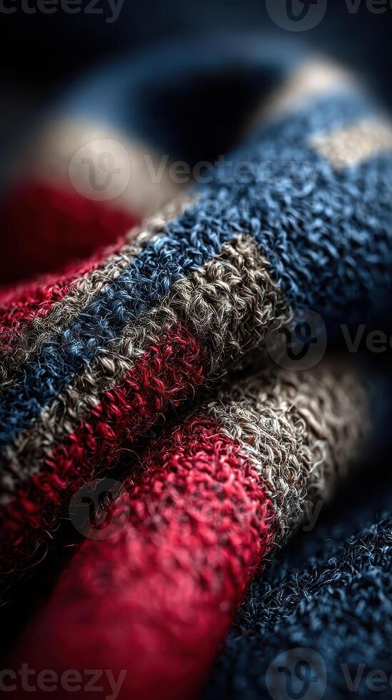 Cozy striped fabric with rich textures and colors in close-up shot for textile lovers photo