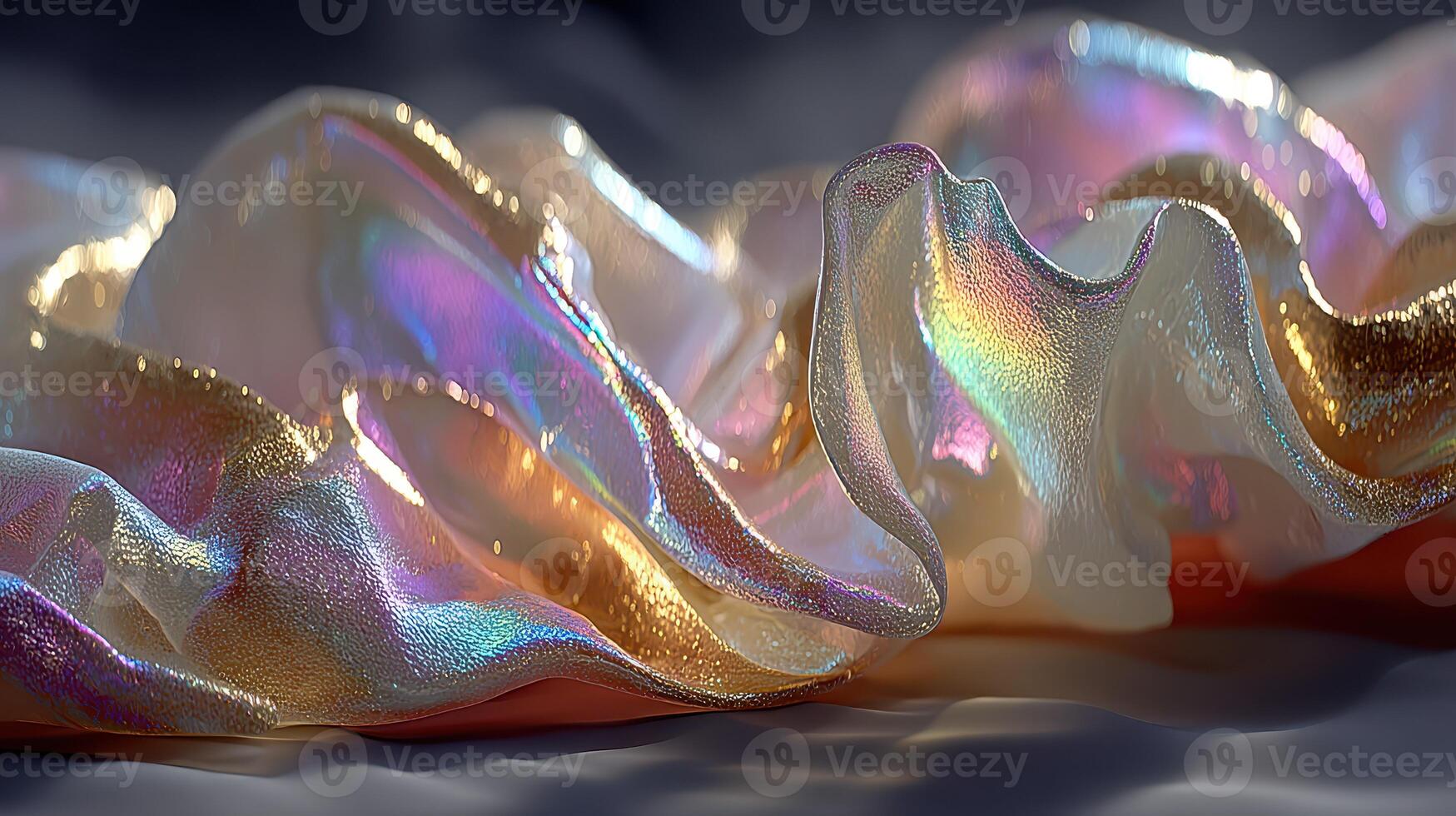Flowing fabric displays iridescent colors under soft lighting creating a mesmerizing effect photo