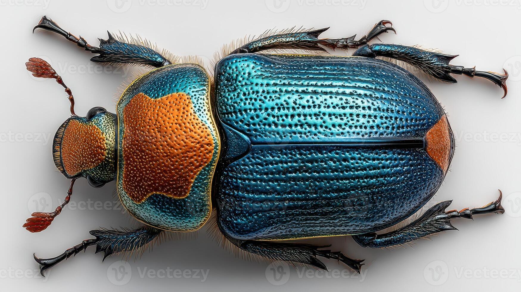 Colorful beetle with intricate patterns and textures observed in close-up detail on a plain background photo