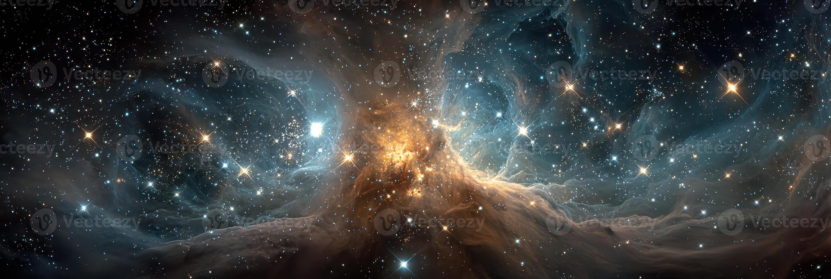 Stunning view of a cosmic nebula filled with stars and colorful gas clouds in deep space photo