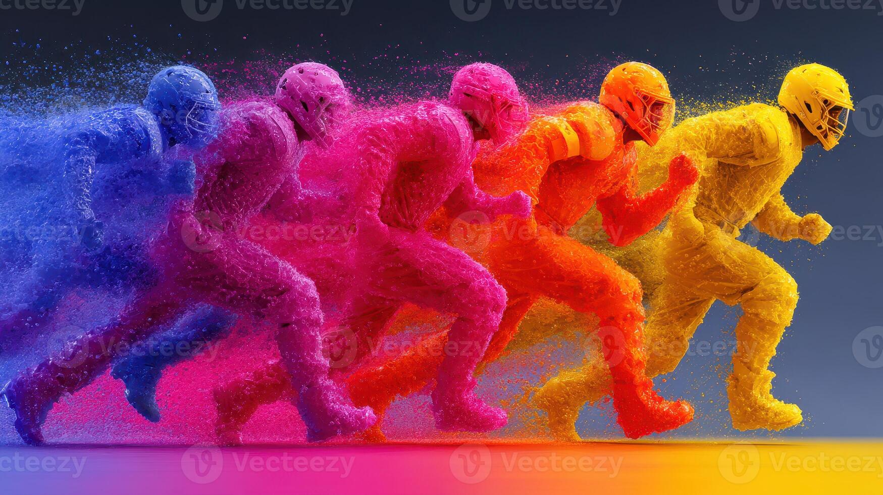 Colorful athletes sprinting in a dynamic display of energy and movement during a vibrant sporting event photo