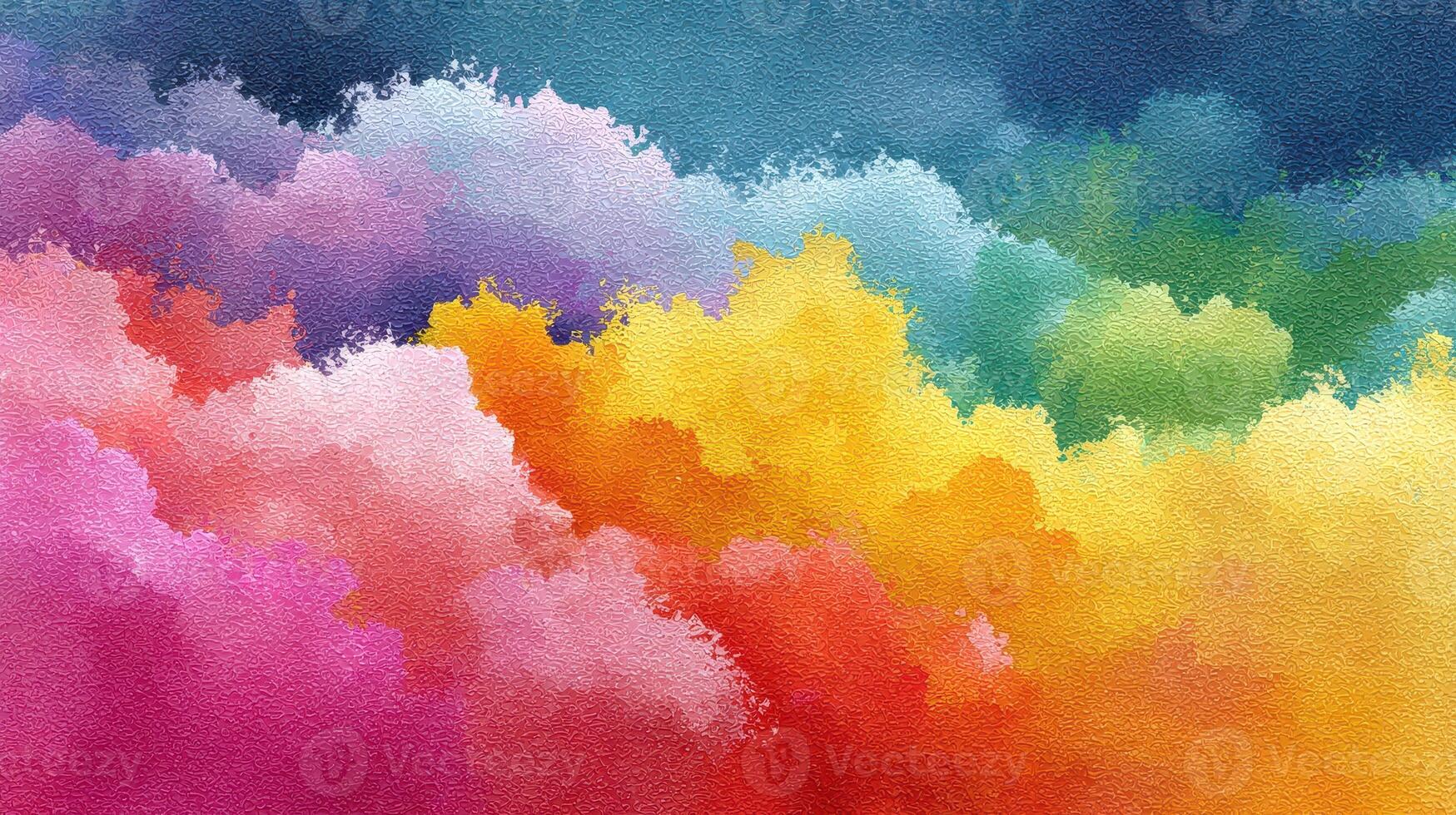 Vibrant abstract watercolor landscape showcasing colorful cloud formations at sunset photo