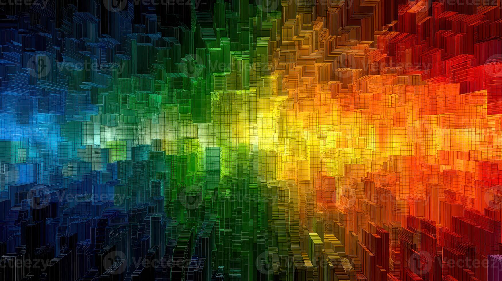 Colorful digital graphic showcasing an abstract wave of sound spectrum with vibrant hues and geometric patterns photo