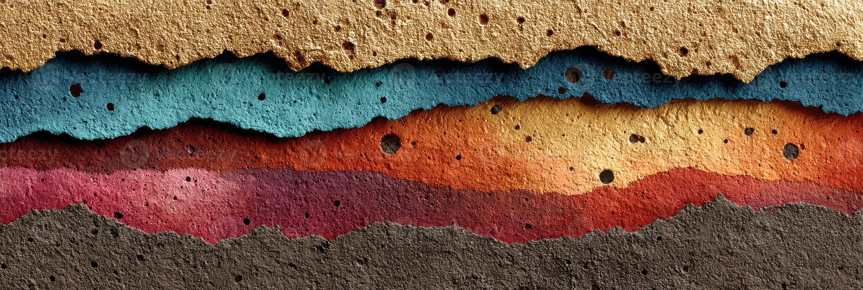Colorful layered textures create an abstract representation of geological formations photo