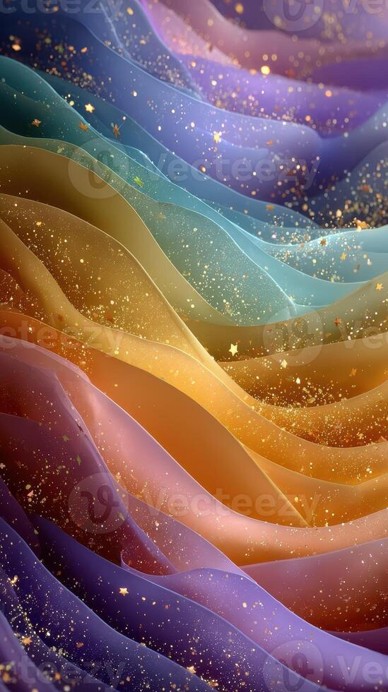 Colorful wave pattern with sparkling stars creates a dreamy, ethereal atmosphere for a stunning visual experience photo