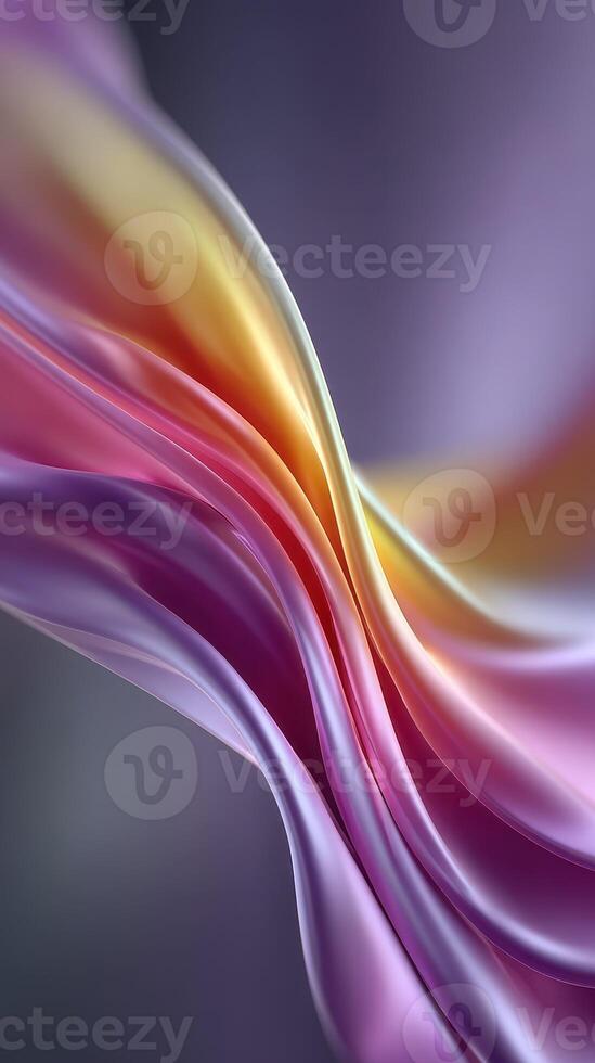 Waves of colorful silk fabric flowing gracefully with a soft blend of purple, pink, and yellow hues in an artistic display photo