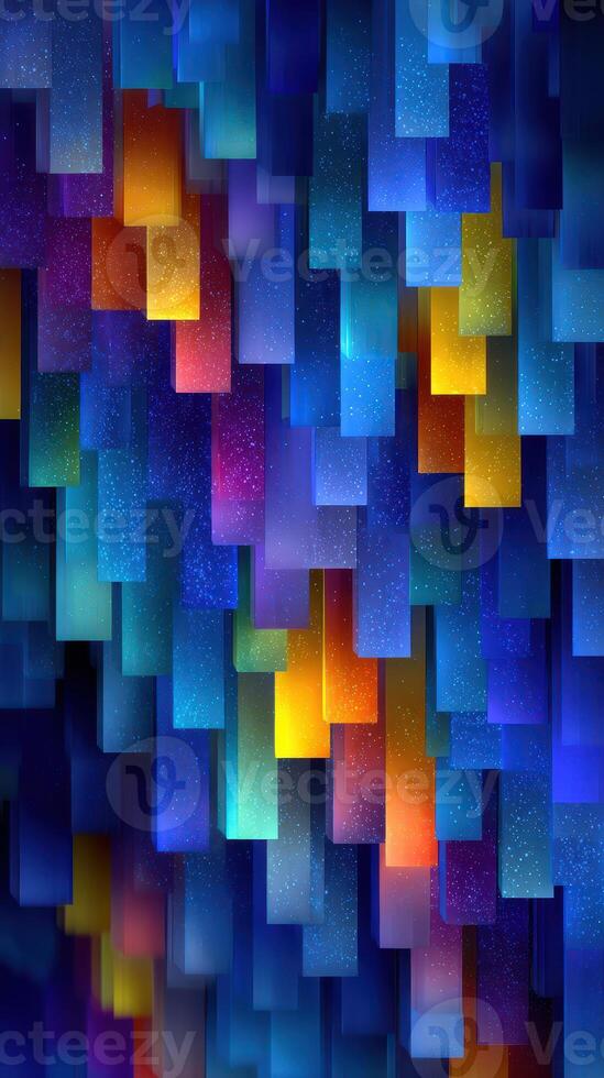 Colorful geometric background featuring vibrant blue, purple, orange, and yellow hues with a gradient effect photo