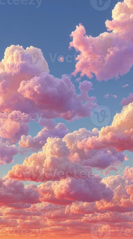 Soft pastel clouds fill the evening sky during sunset near a tranquil horizon in a serene landscape photo