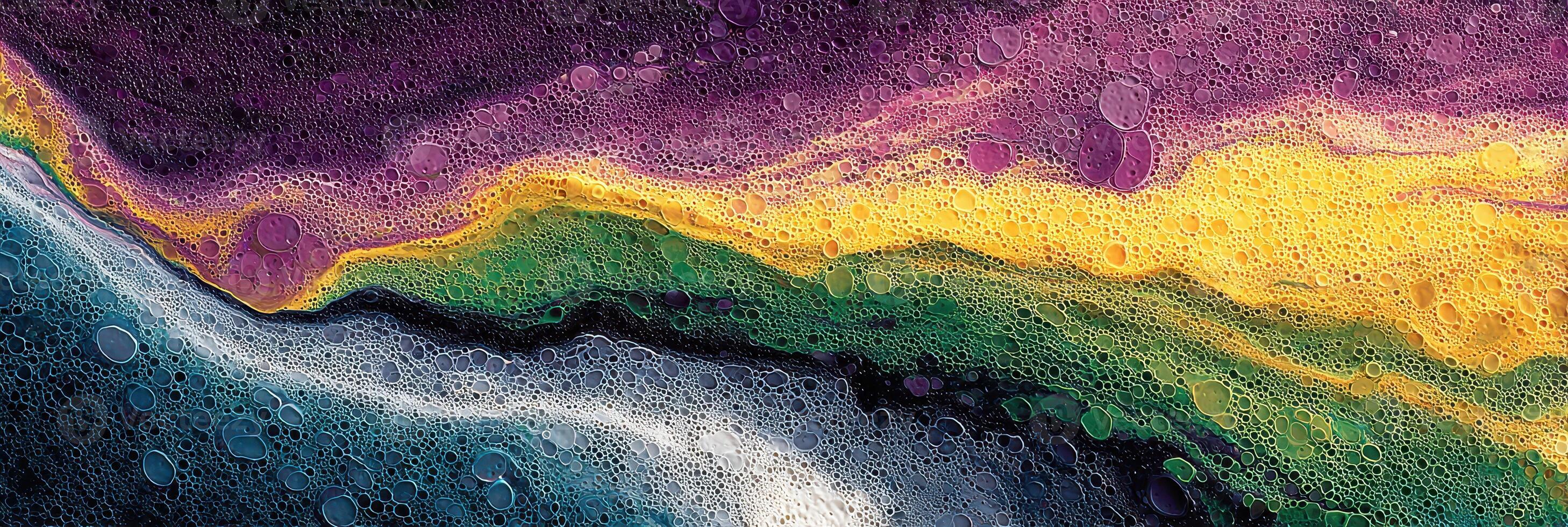 Vibrant abstract design with colorful foam and bubbles in swirling patterns photo