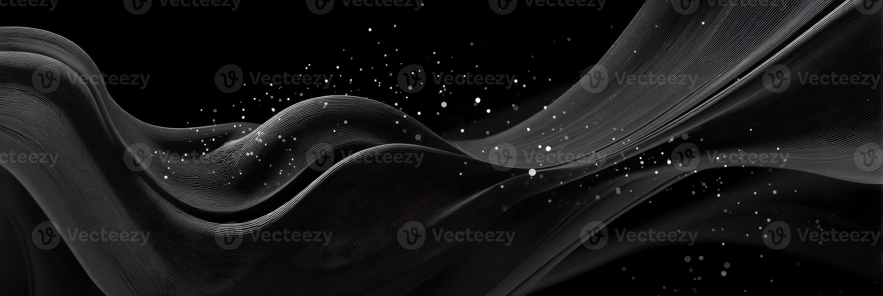 Dynamic black and white fluid abstract art flowing across the canvas with sparkling details in a modern artistic arrangement photo