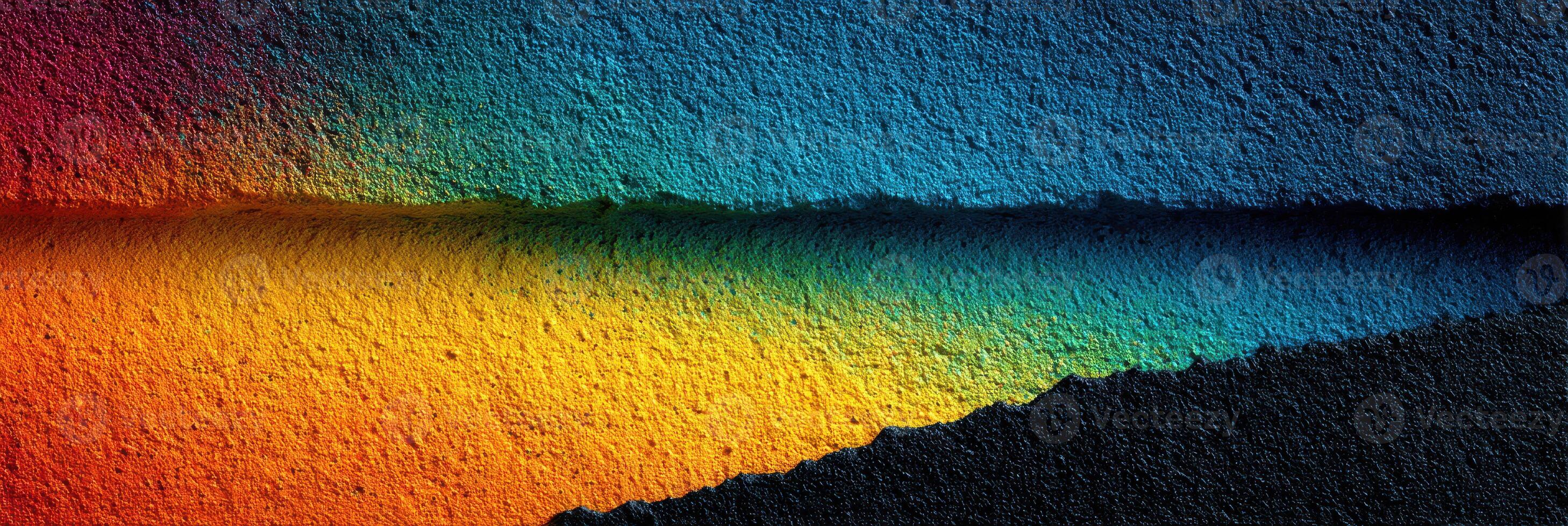 Vibrant gradient colors blend on textured wall surface during evening light photo