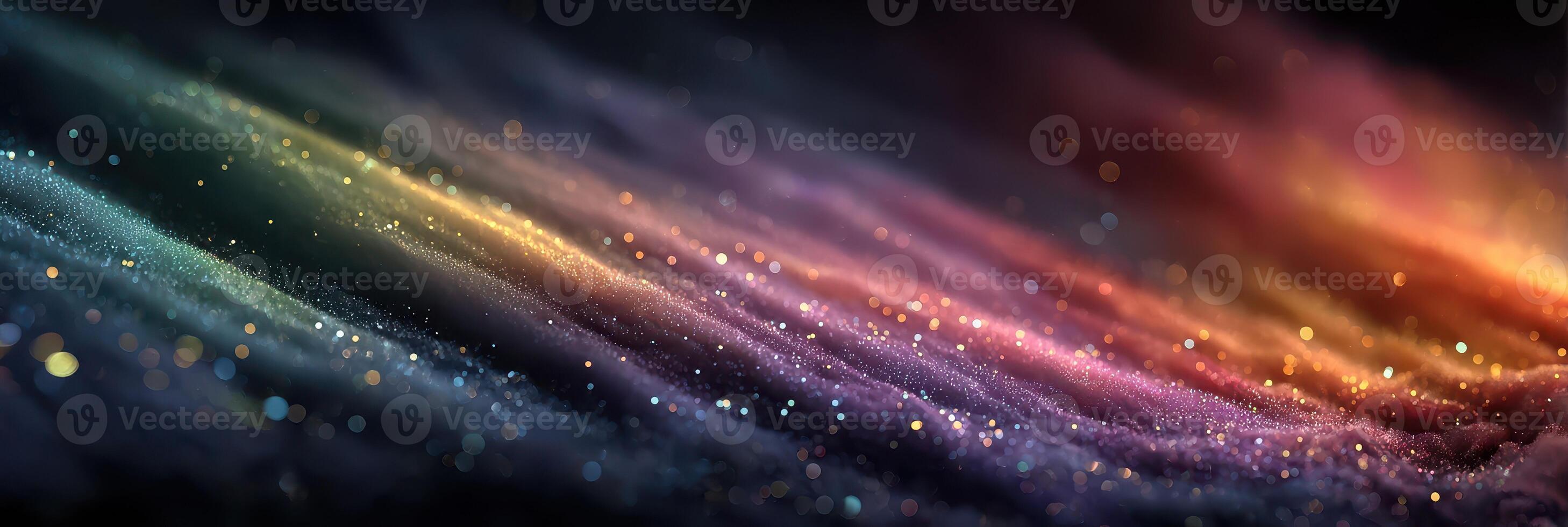 Colorful abstract background with swirling patterns and glowing particles in a dark atmosphere photo