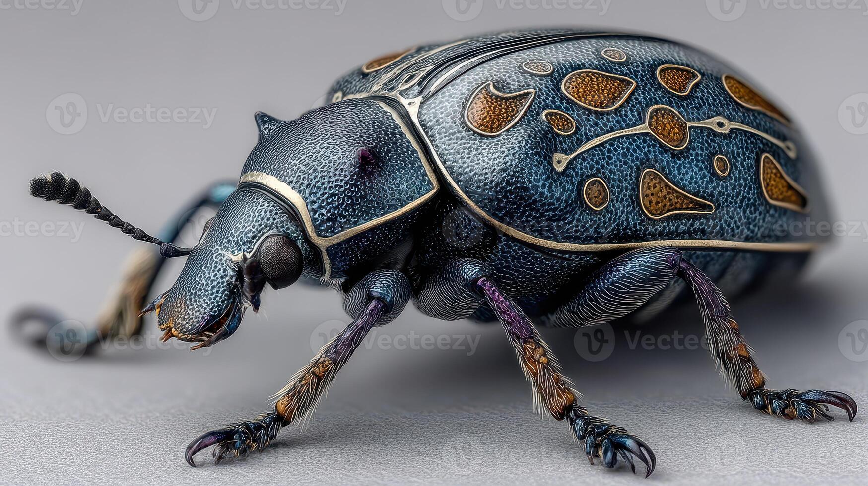 Colorful metallic beetle showcasing intricate patterns in a close-up view under soft lighting photo