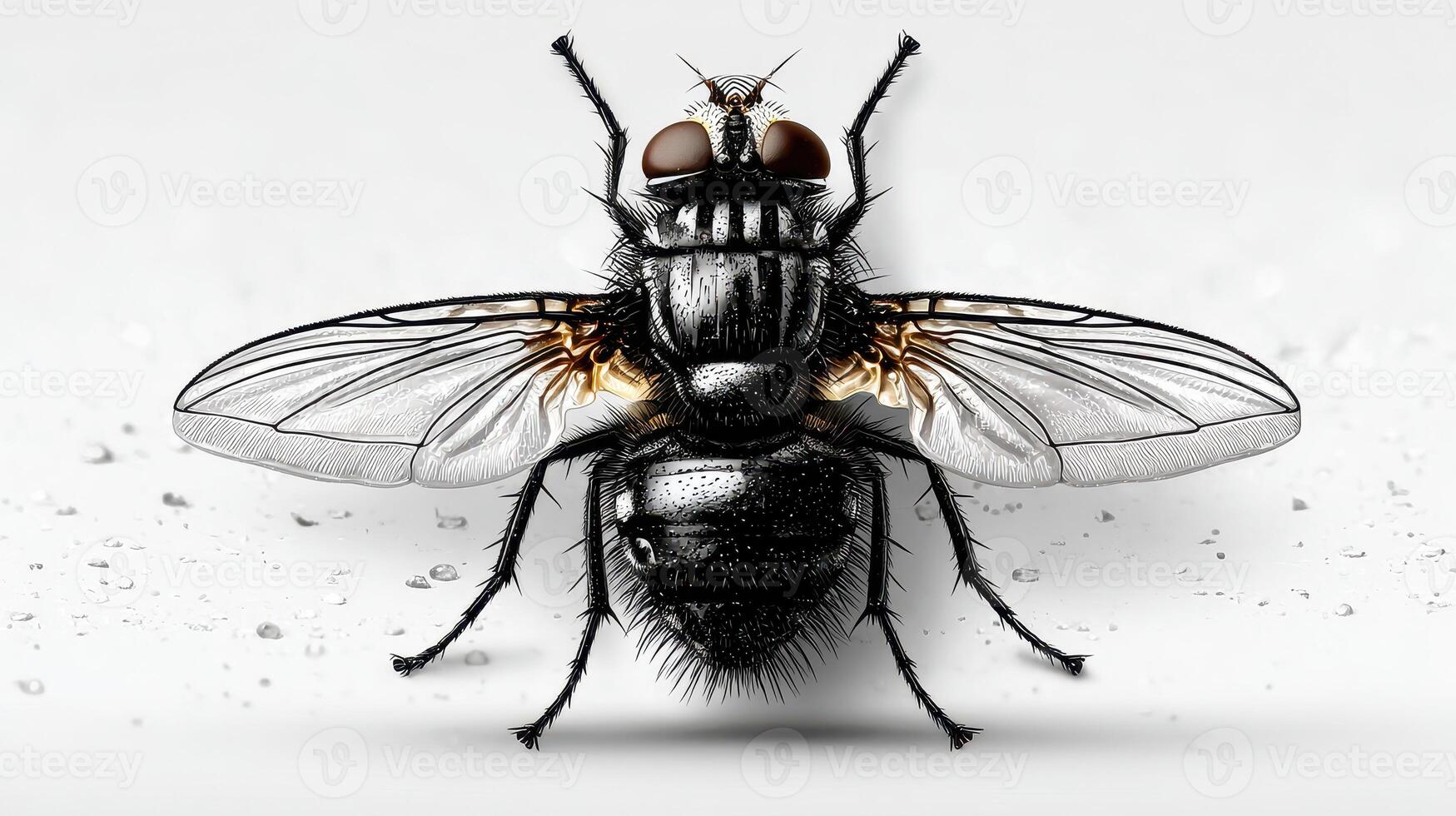 Detailed depiction of a black fly showcasing intricate features and textures under bright lighting conditions photo