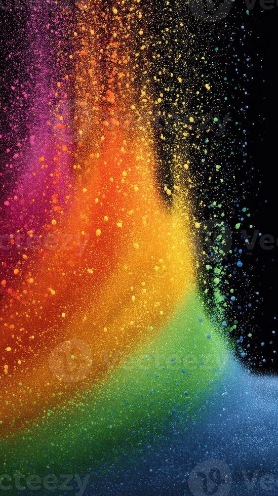 Colorful powder bursts create a vibrant rainbow effect against a dark background during a festive celebration photo