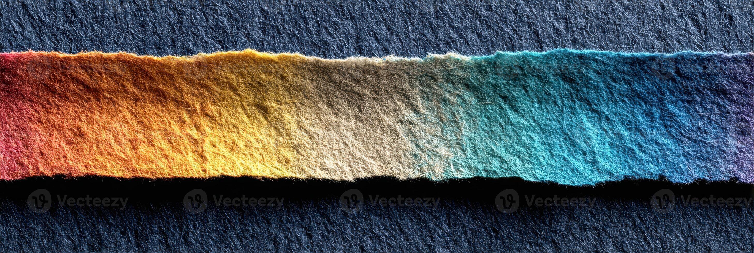 Colorful paper strip showing a gradient from warm hues to cool tones against a dark background in a creative setting photo