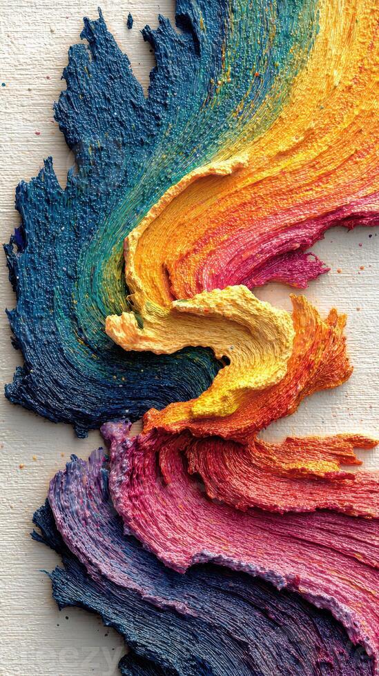 Colorful abstract painting showcasing vibrant brushstrokes and textured layers created with thick paint on canvas photo