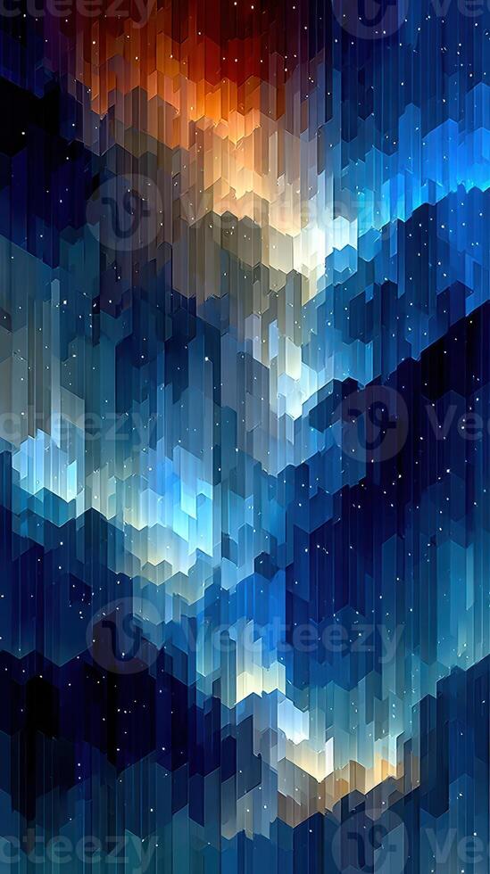 Digital abstract art featuring geometric shapes with vibrant colors creating a cosmic atmosphere in a starry night sky photo