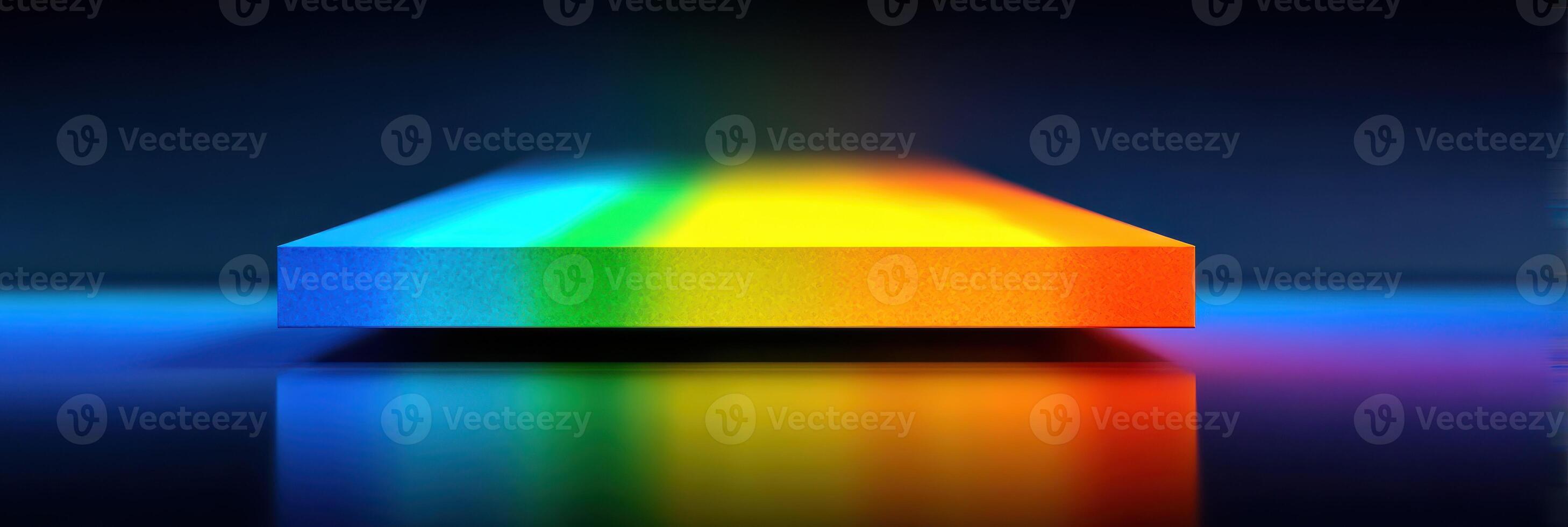 Colorful light spectrum reflected on a smooth surface in a dimly lit environment at evening time photo