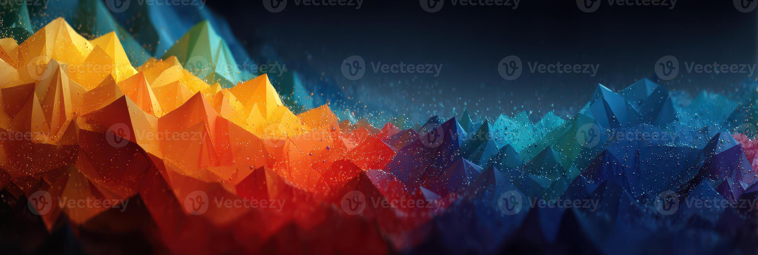 Colorful abstract landscape with vibrant peaks and valleys set against a dark background photo