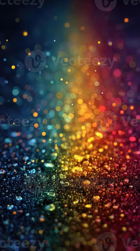 Colorful raindrops on a dark surface create a vibrant display of light and texture during nighttime photo