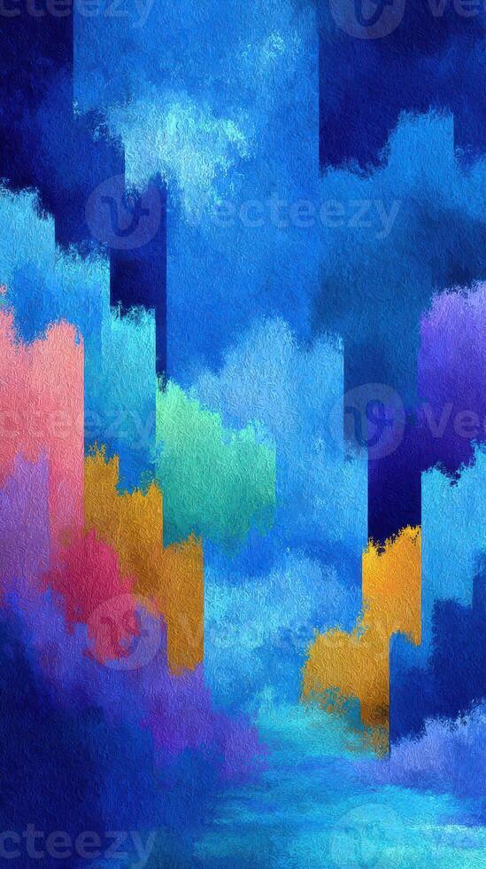 Vibrant abstract landscape with colorful clouds blending in shades of blue and orange at dusk photo