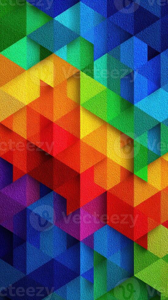 Colorful geometric pattern vibrantly showcasing various shades and textures in a dynamic triangular design photo
