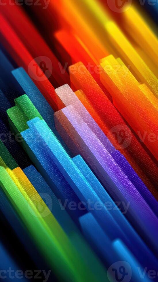 Colorful abstract arrangement of vibrant horizontal strips creating a visually pleasing pattern in a modern setting photo