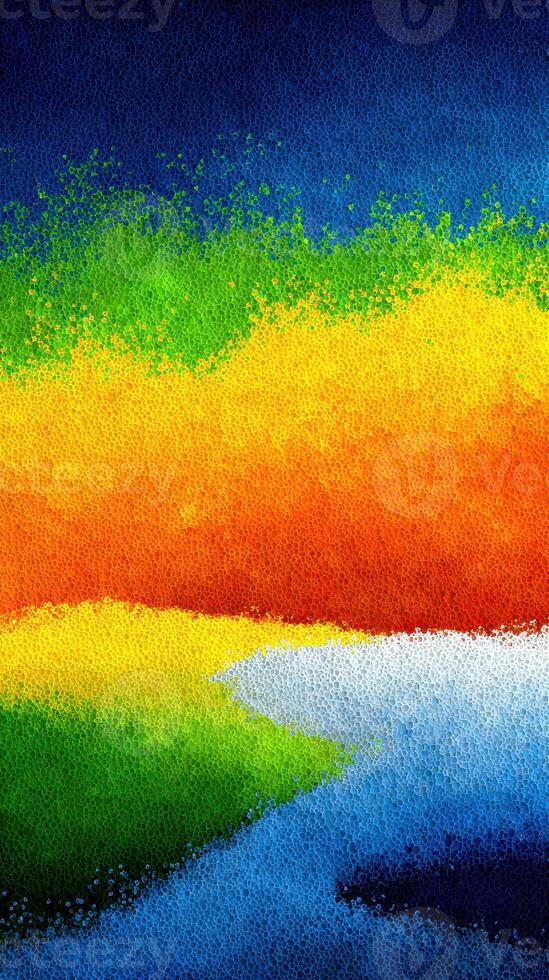 Colorful abstract landscape featuring vibrant gradients and smooth textures near a calm shoreline photo
