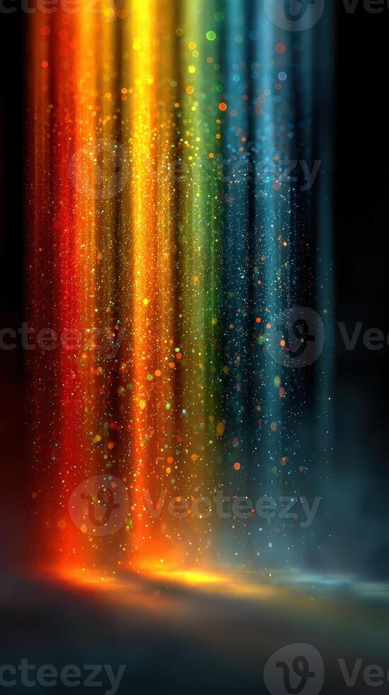 Colorful light streams illuminate a dark background in a mesmerizing display of vibrant hues photo