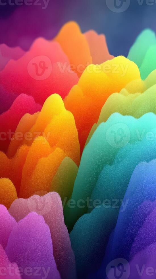 Vibrant abstract landscape of colorful wave patterns under soft lighting at dusk photo