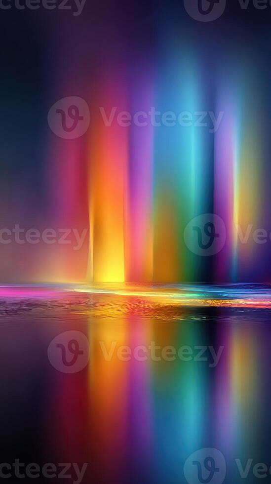 Colorful reflections dance on water during a serene twilight moment by the lake in a tranquil natural setting photo