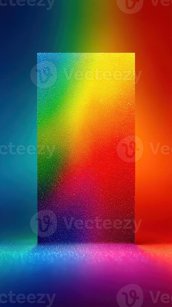 Vibrant light reflections create a mesmerizing rainbow spectrum on a textured surface in a dimly lit environment photo